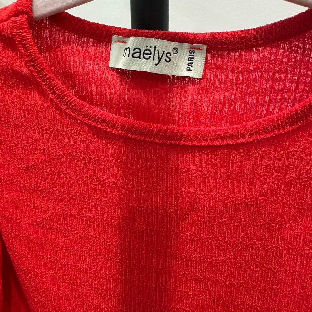 Red Ruffled Long Sleeve Top - Picture 2 of 4